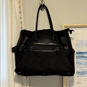 Black Nylon Weekender Travel Tote Bag with Removable Drawstring Interior Bag